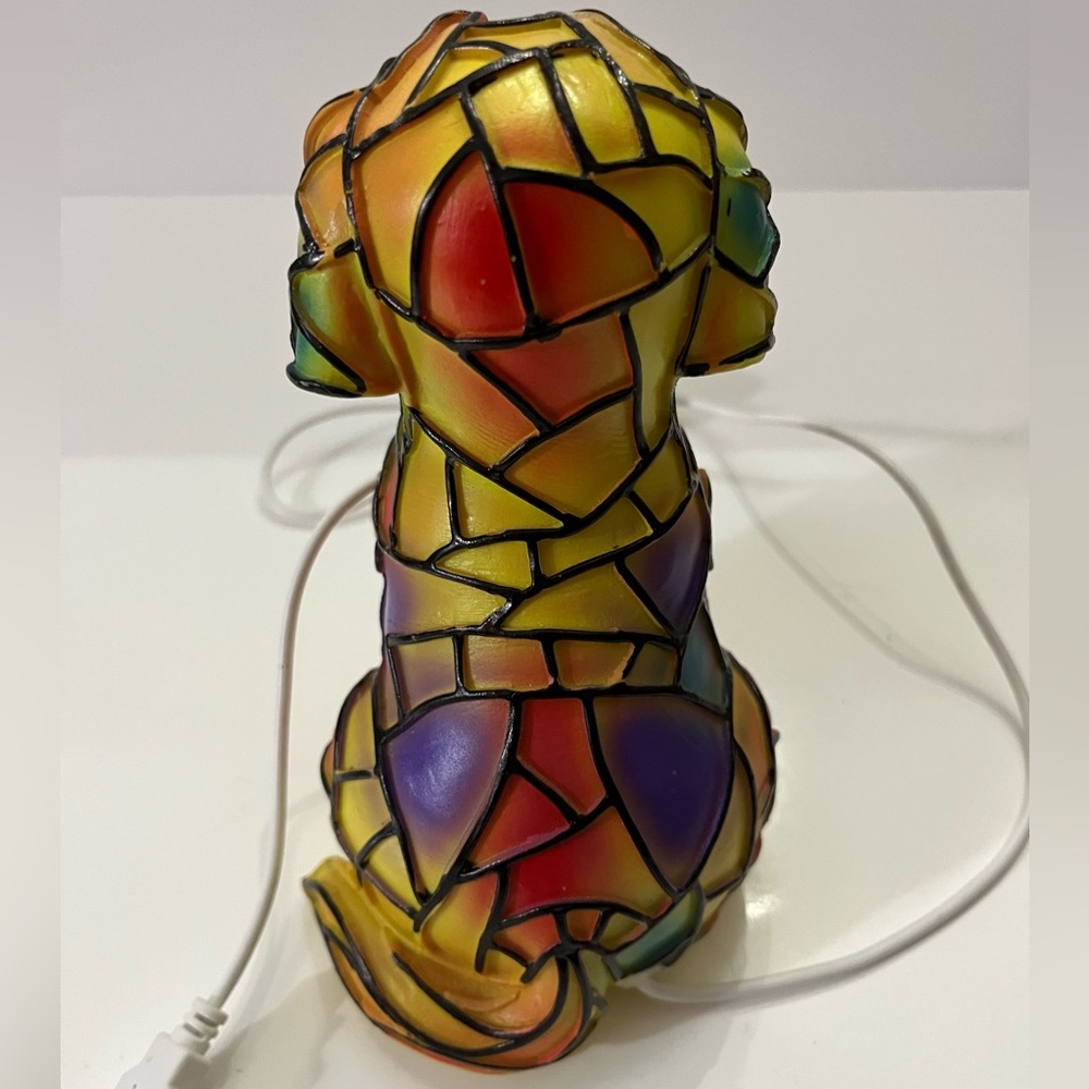 Stained Glass look Dog Art night light tabletop decor with stained resin design. - Picture 4 of 9